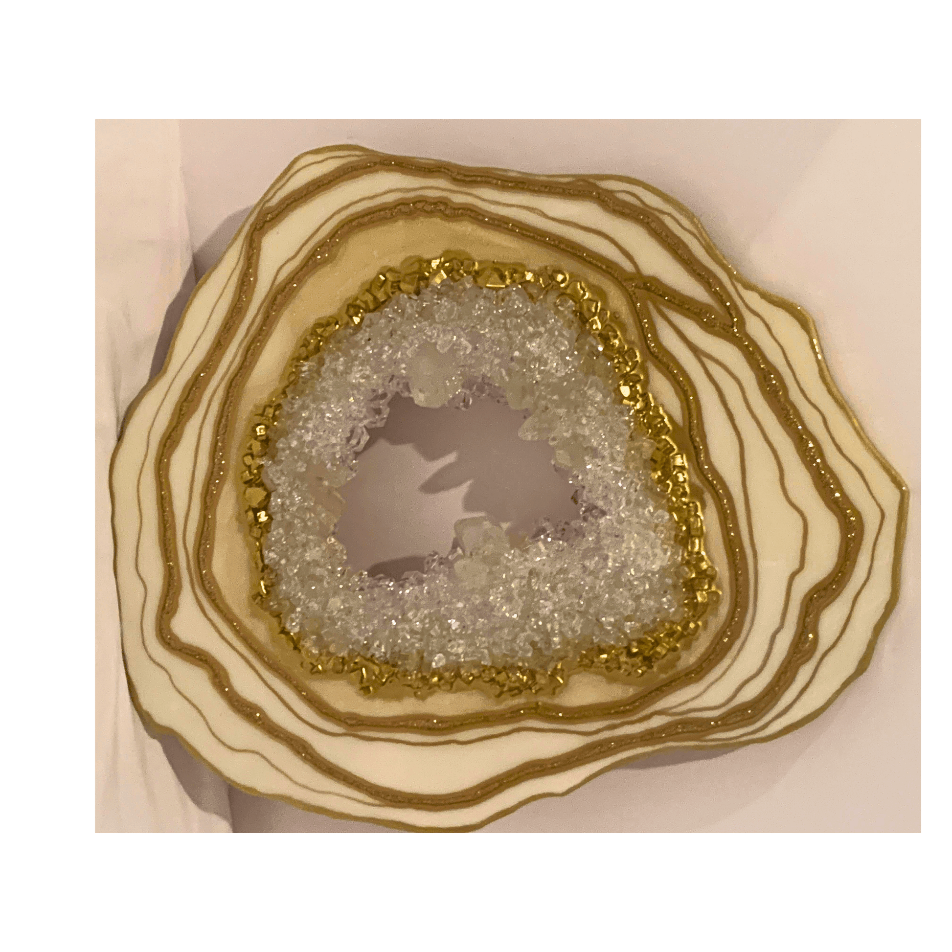 CREAMY WHITE & GOLD GEODE Modern Resin Art With Real Crystal Quartz –  Embers Glow Studio